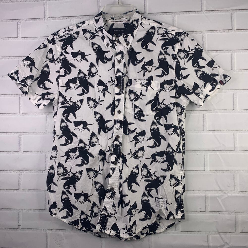 Adam Levine shark print button down shirt black white men's size medium